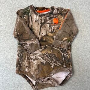 Carhartt Kids Realtree Xtra Camo Long Sleeve Bodysuit Brown Orange Logo Snaps